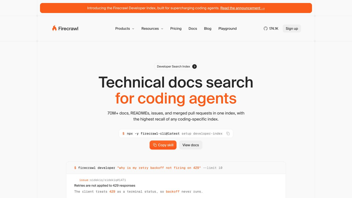Firecrawl Developer Index screenshot 1
